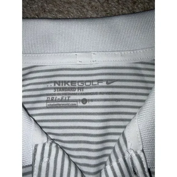 Nike Polo Shirt Mens Small Gray White Stripe Dri-FIT Golf Performance Preppy - Picture 4 of 5
